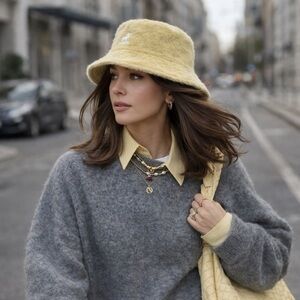 Kangol Fuzzy Angora Bucket Hat Butter Yellow L